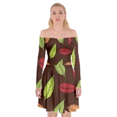 Autumn Leaves Pattern Off Shoulder Skater Dress