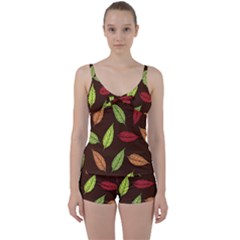 Autumn Leaves Pattern Tie Front Two Piece Tankini