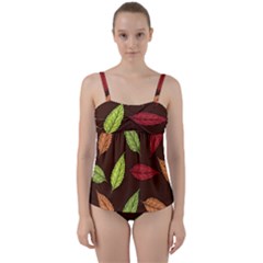 Autumn Leaves Pattern Twist Front Tankini Set