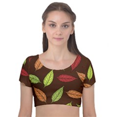 Autumn Leaves Pattern Velvet Crop Top