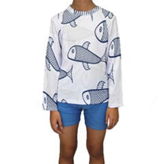 Fish Graphic Flooring Blue Seaworld Swim Water Kids  Long Sleeve Swimwear