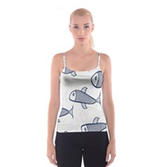 Fish Graphic Flooring Blue Seaworld Swim Water Spaghetti Strap Top