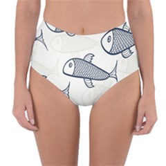 Fish Graphic Flooring Blue Seaworld Swim Water Reversible High-Waist Bikini Bottoms