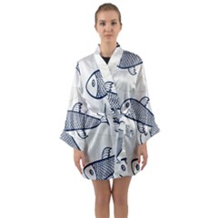 Fish Graphic Flooring Blue Seaworld Swim Water Long Sleeve Kimono Robe