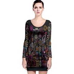 Features Illustration Long Sleeve Bodycon Dress