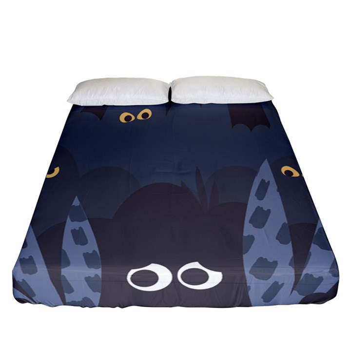 Ghost Halloween Eye Night Sinister Fitted Sheet (Queen Size)