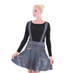 Ghost Halloween Eye Night Sinister Suspender Skater Skirt by Mariart