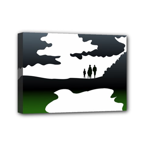 Landscape Silhouette Clipart Kid Abstract Family Natural Green White Mini Canvas 7  X 5 