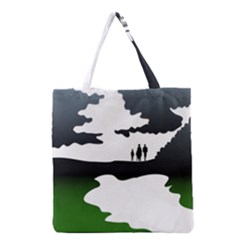 Landscape Silhouette Clipart Kid Abstract Family Natural Green White Grocery Tote Bag