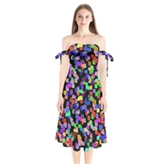 Colorful Paint Strokes On A Black Background                        Shoulder Tie Bardot Midi Dress by LalyLauraFLM