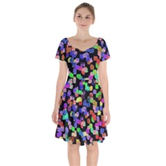 Colorful Paint Strokes On A Black Background                                  Short Sleeve Bardot Dress by LalyLauraFLM