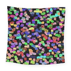 Colorful Paint Strokes On A Black Background                               Square Tapestry