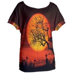 Helloween Midnight Graveyard Silhouette Women s Oversized Tee