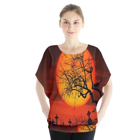 Helloween Midnight Graveyard Silhouette Blouse by Mariart