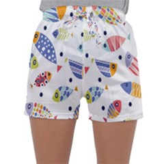 Love Fish Seaworld Swim Blue White Sea Water Cartoons Rainbow Sleepwear Shorts