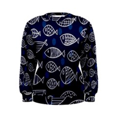 Love Fish Seaworld Swim Blue White Sea Water Cartoons Women s Sweatshirt by Mariart