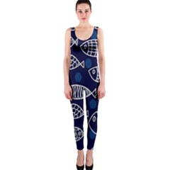 Love Fish Seaworld Swim Blue White Sea Water Cartoons Onepiece Catsuit by Mariart