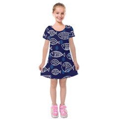 Love Fish Seaworld Swim Blue White Sea Water Cartoons Kids  Short Sleeve Velvet Dress