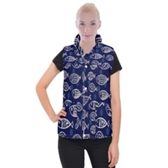 Love Fish Seaworld Swim Blue White Sea Water Cartoons Women s Button Up Puffer Vest by Mariart