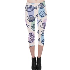 Love Fish Seaworld Swim Blue White Sea Water Cartoons Rainbow Polka Dots Capri Leggings  by Mariart