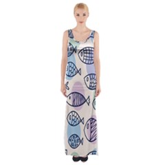 Love Fish Seaworld Swim Blue White Sea Water Cartoons Rainbow Polka Dots Maxi Thigh Split Dress