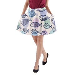 Love Fish Seaworld Swim Blue White Sea Water Cartoons Rainbow Polka Dots A-line Pocket Skirt