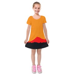 Mountains Natural Orange Red Black Kids  Short Sleeve Velvet Dress