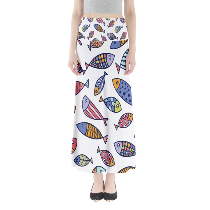 Love Fish Seaworld Swim Rainbow Cartoons Full Length Maxi Skirt