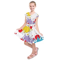 Paint Splash Rainbow Star Kids  Short Sleeve Dress by Mariart