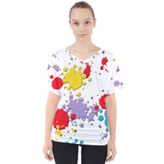 Paint Splash Rainbow Star V-neck Dolman Drape Top by Mariart