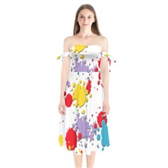 Paint Splash Rainbow Star Shoulder Tie Bardot Midi Dress