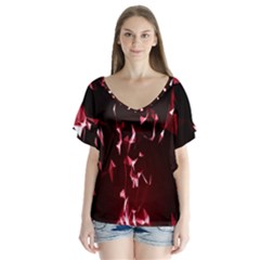 Lying Red Triangle Particles Dark Motion V-neck Flutter Sleeve Top