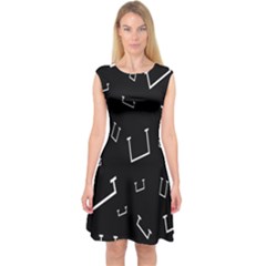 Pit White Black Sign Pattern Capsleeve Midi Dress