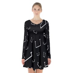 Pit White Black Sign Pattern Long Sleeve Velvet V-neck Dress by Mariart