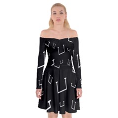 Pit White Black Sign Pattern Off Shoulder Skater Dress by Mariart