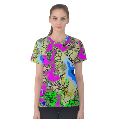 Painting Map Pink Green Blue Street Women s Cotton Tee by Mariart