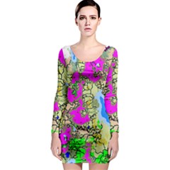 Painting Map Pink Green Blue Street Long Sleeve Bodycon Dress