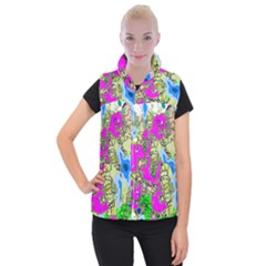 Painting Map Pink Green Blue Street Women s Button Up Puffer Vest by Mariart