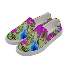 Painting Map Pink Green Blue Street Women s Canvas Slip Ons