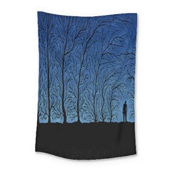 Forest Tree Night Blue Black Man Small Tapestry
