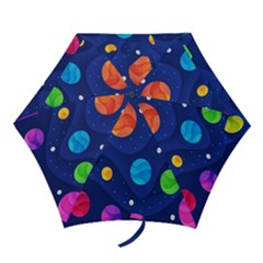 Planet Space Moon Galaxy Sky Blue Polka Mini Folding Umbrellas by Mariart