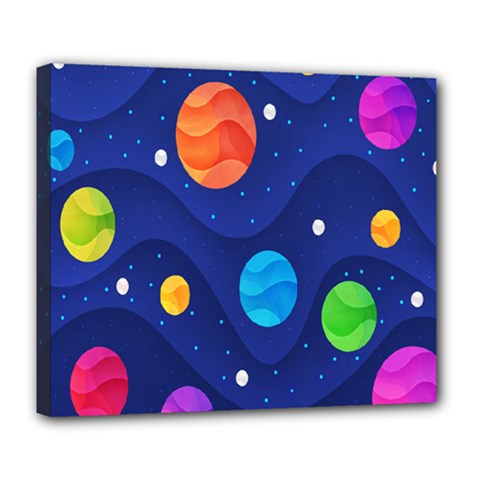 Planet Space Moon Galaxy Sky Blue Polka Deluxe Canvas 24  X 20  