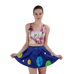 Planet Space Moon Galaxy Sky Blue Polka Mini Skirt