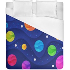 Planet Space Moon Galaxy Sky Blue Polka Duvet Cover (california King Size) by Mariart