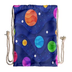 Planet Space Moon Galaxy Sky Blue Polka Drawstring Bag (large) by Mariart