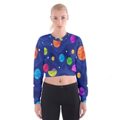 Planet Space Moon Galaxy Sky Blue Polka Cropped Sweatshirt by Mariart