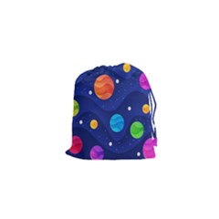 Planet Space Moon Galaxy Sky Blue Polka Drawstring Pouches (xs)  by Mariart