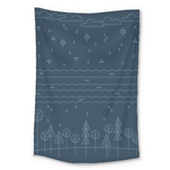 Rain Hill Tree Waves Sky Water Large Tapestry by Mariart