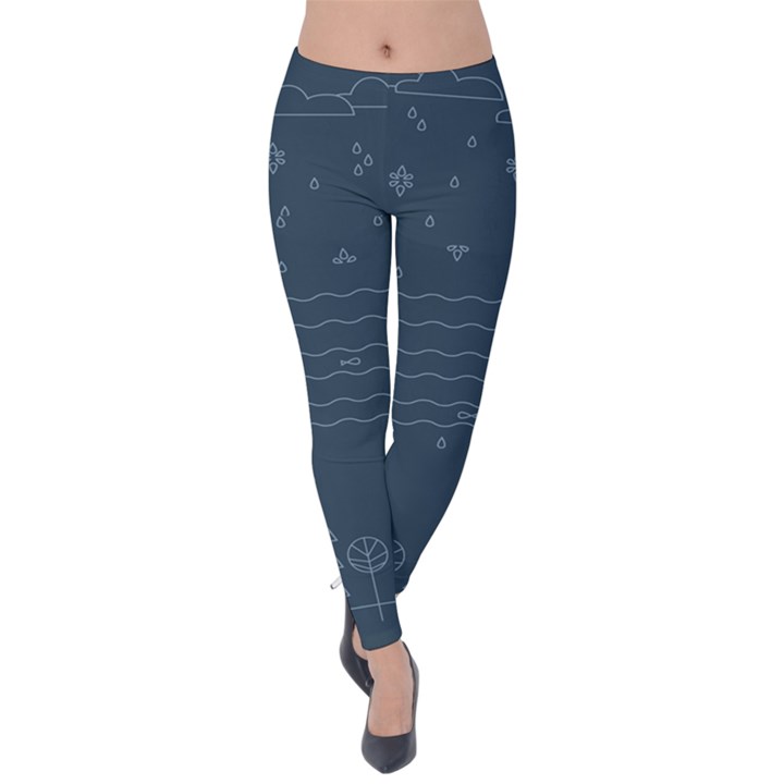 Rain Hill Tree Waves Sky Water Velvet Leggings