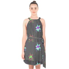 Random Doodle Pattern Star Halter Collar Waist Tie Chiffon Dress by Mariart